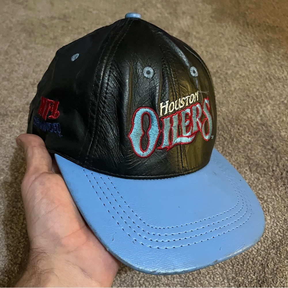 VTG 90’s Houston Oilers Leather SnapBack Cap - Picture 3 of 5